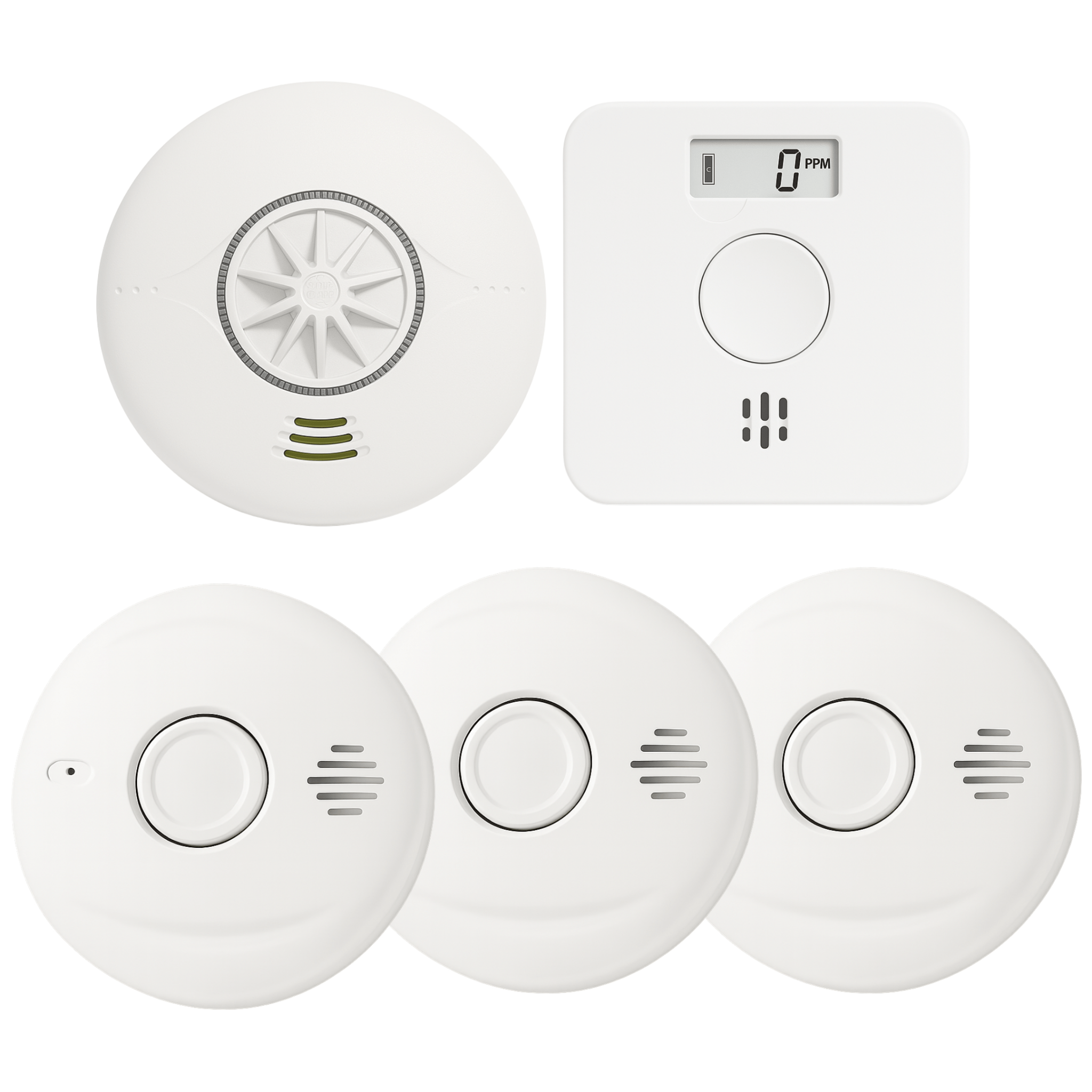 Advanced Pack - 3 Interlinked Smoke Alarms, 1 Heat Alarm + 1 CO Alarm - For Medium Homes With Gas Boiler - Mains Powered - AlertX