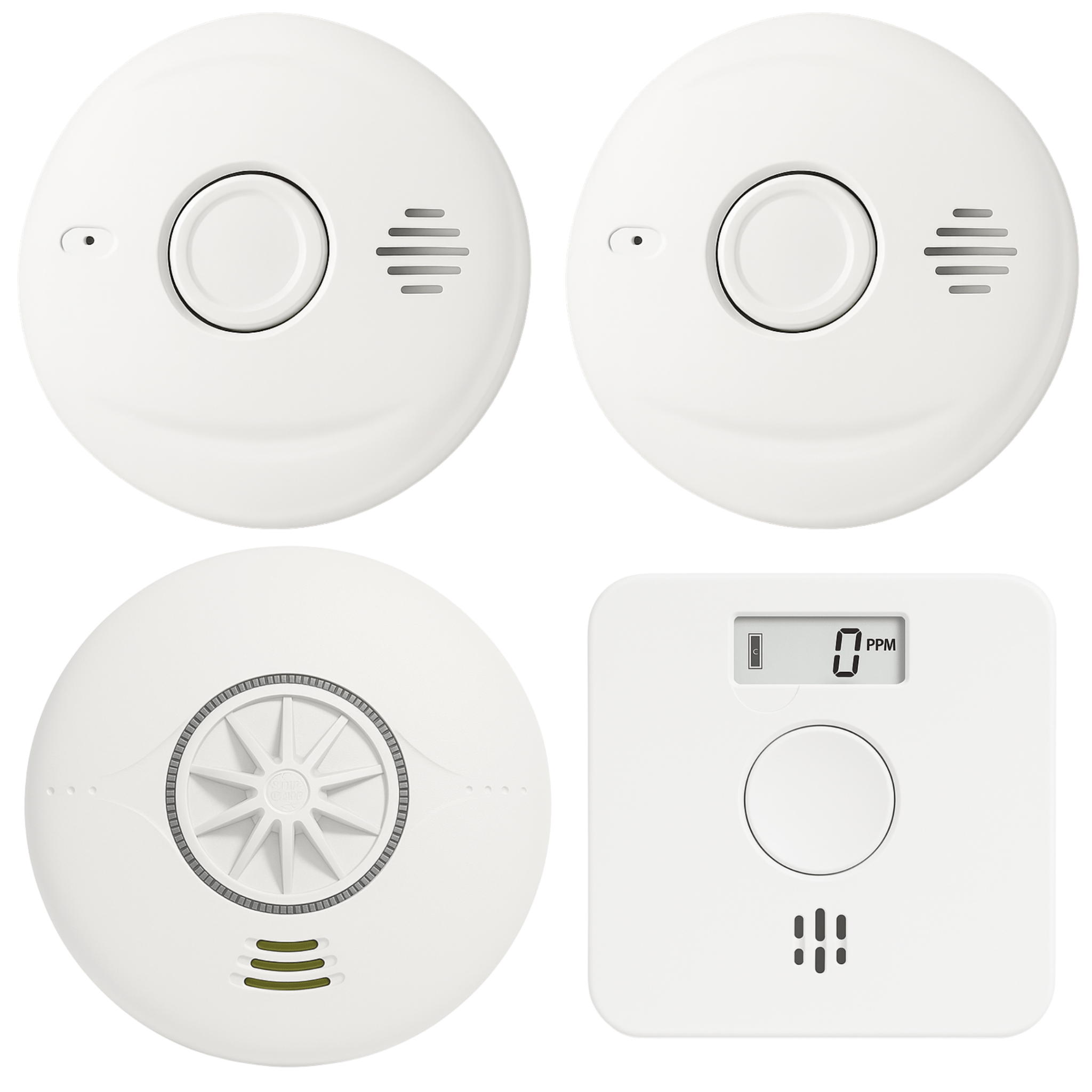 Basic Plus - 2 Interlinked Smoke Alarms, 1 Heat Alarm & 1 Carbon Monoxide Alarm - For Small Homes With Gas Boiler - Mains Powered - AlertX