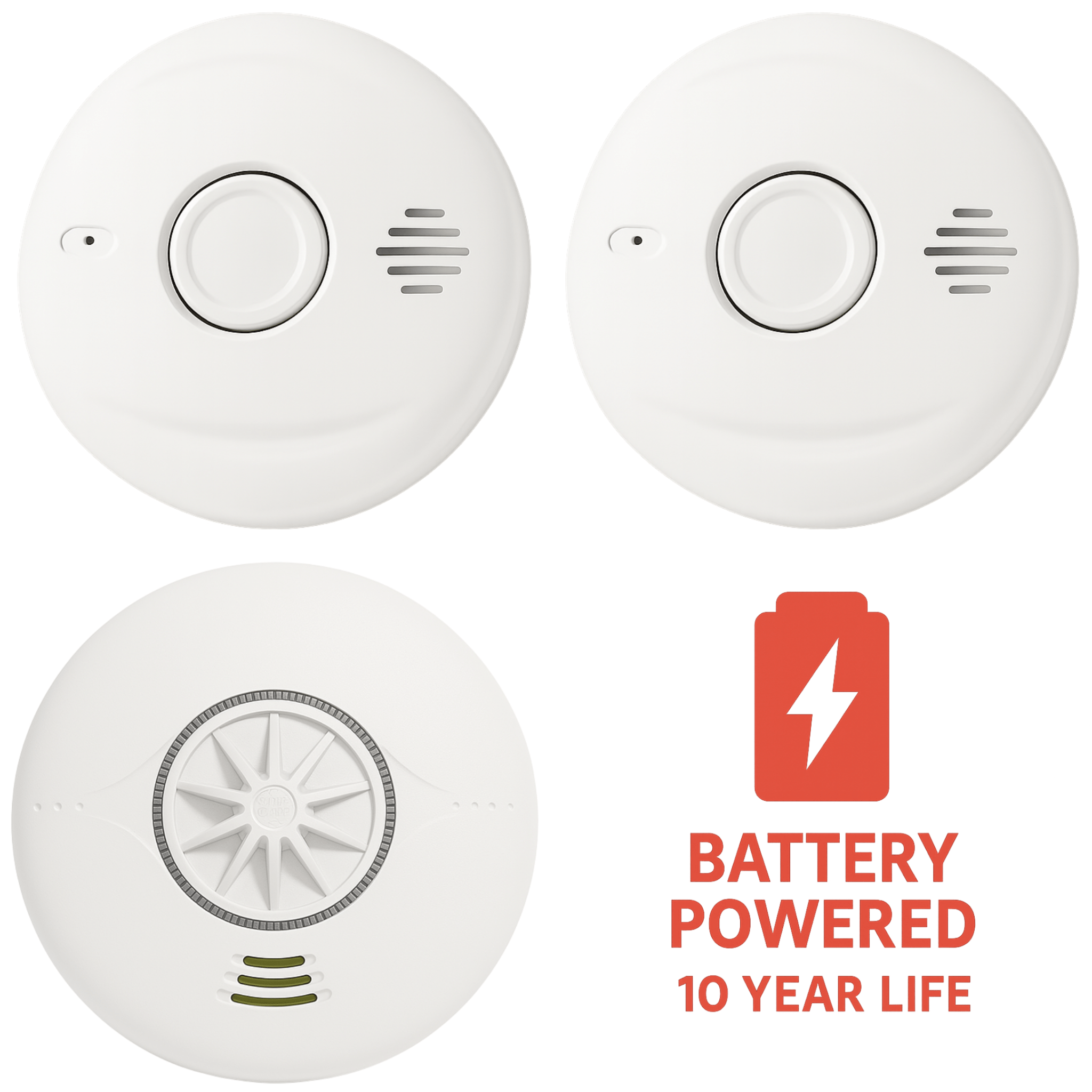 Battery Powered Interlinked 2 Smoke Alarms & 1 Heat Alarm Kit - For Small Homes - AlertX - AlertX