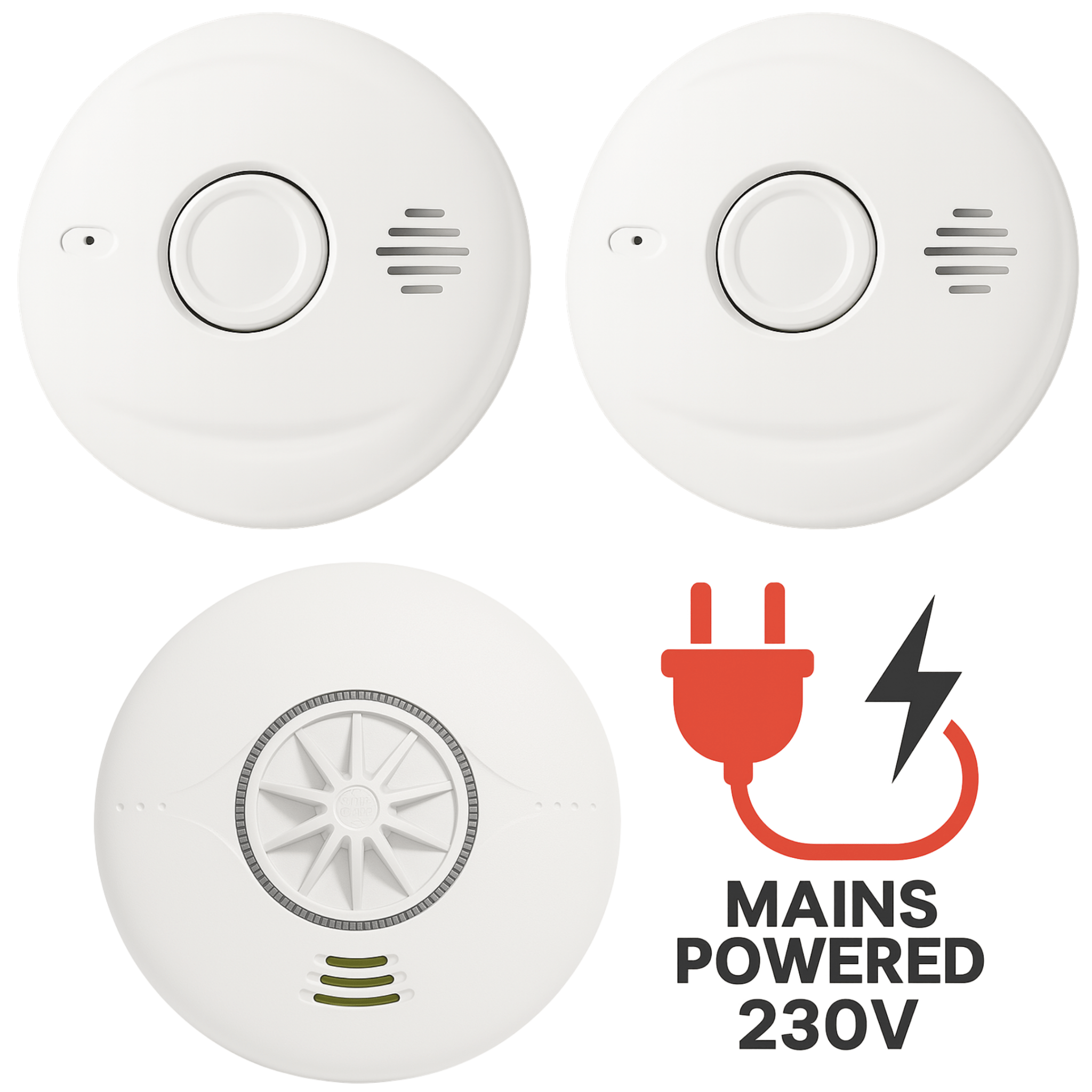 Mains Powered Interlinked 2 Smoke Alarms & 1 Heat Alarm Kit with Battery Backup - AlertX - AlertX
